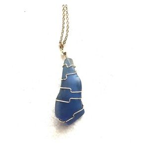 Blue sea glass 22” necklace